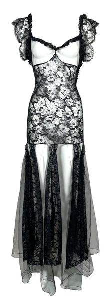 F/W 2002 Christian Dior by John Galliano Sheer Black Tulle & Lace Ballerina Maxi Dress