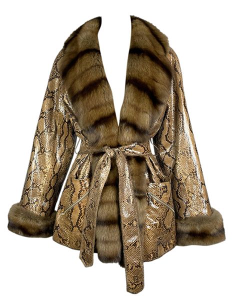 Vintage 1990's Fendi by Karl Lagerfeld Python Jacket w Sable Fur Collar & Cuffs