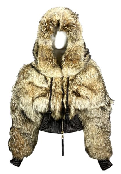 2004 Dsquared2 Coyote Fur & Leather Hooded Coat Jacket