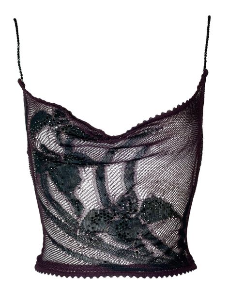 S/S 2000 Christian Dior by John Galliano Sheer Fishnet Embroidered Crop Top w Beaded Straps