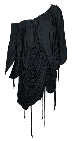 S/S 2003 Dolce & Gabbana Runway Black Slouchy Off Shoulder Mini Dress