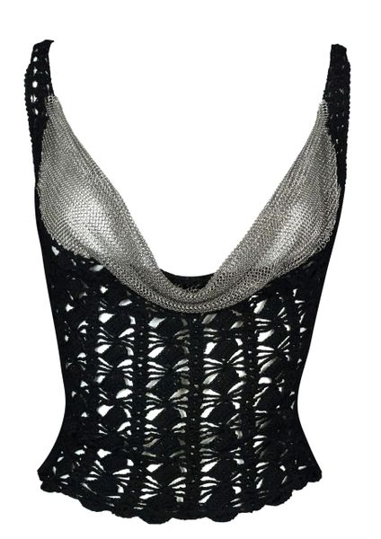 S/S 2001 Christian Dior by John Galliano Sheer Black Knit & Silver Chainmail Metal Mesh Top