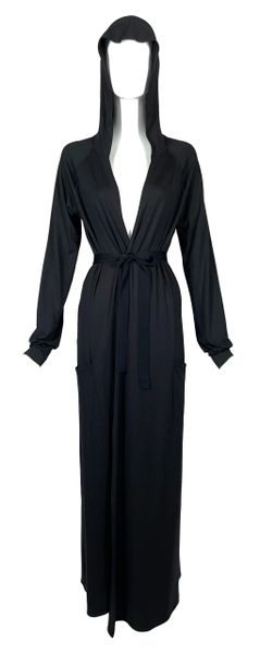 F/W 2001 Christian Dior by John Galliano Black Hooded Logo Embroidered Maxi Dress Robe