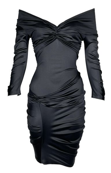S/S 2004 Christian Dior by John Galliano Pin-Up Black Off Shoulder Ruched Wiggle Dress