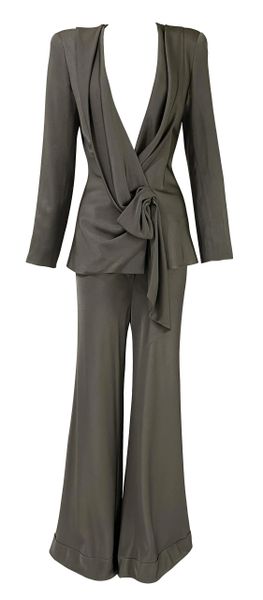 S/S 2004 Christian Dior by John Galliano 1940's Old Hollywood Style Plunging Blazer & Wide Leg Pant Suit