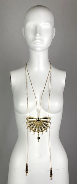 F/W 2001 Christian Dior by John Galliano Runway Large Gold Japanese 1920's Style Art Deco Fan Necklace