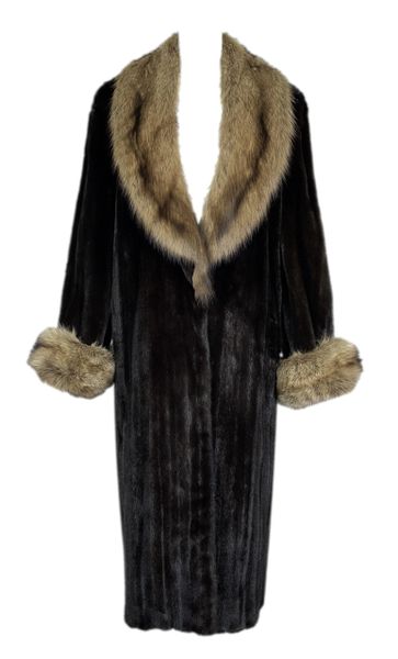 Vintage 1990's Valentino Brown Mink & Fox Fur Full Length Coat