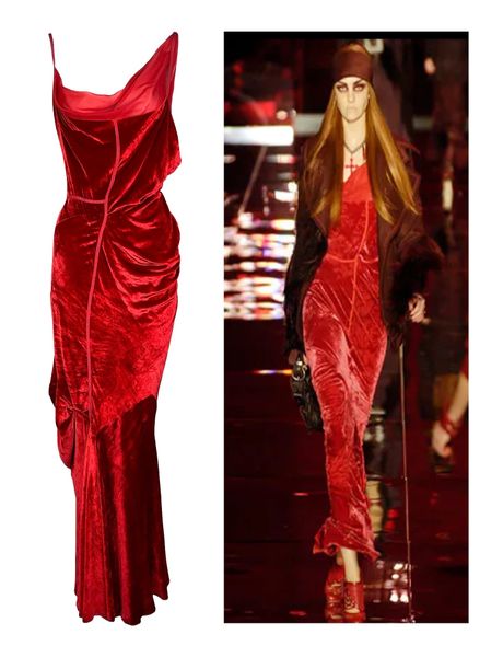 F/W 2006 Christian Dior by John Galliano Runway Red Sheer Silk & Velvet Goth Gown Dress