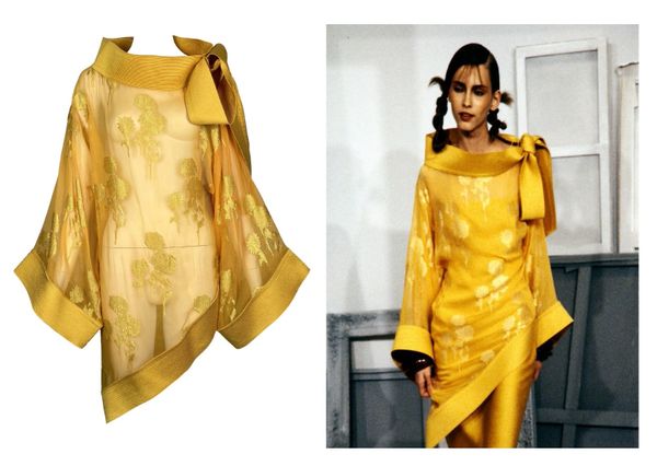 F/W 1999 Christian Dior by John Galliano Runway Sheer Gold Marigold Silk Embroidered Kimono Dress