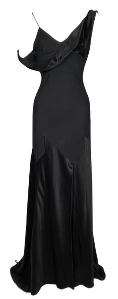 Vintage F/W 1994 John Galliano Black Satin Star Off Shoulder Old Hollywood Gown Dress
