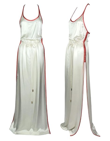 2000's Dsquared2 Ivory Silk Jersey Style Drawstring Tank Maxi Dress w High Slits