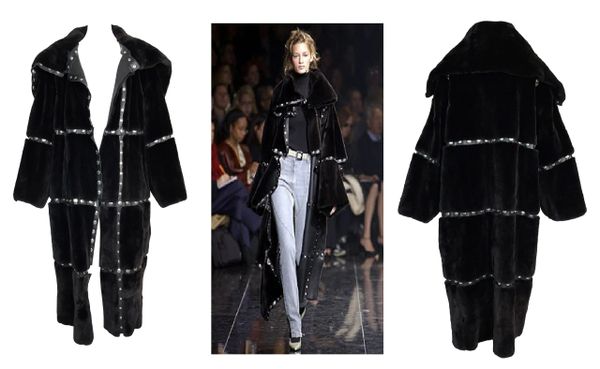 F/W 2003 Dolce & Gabbana Runway Black Fur Snap Studded Long Jacket Coat
