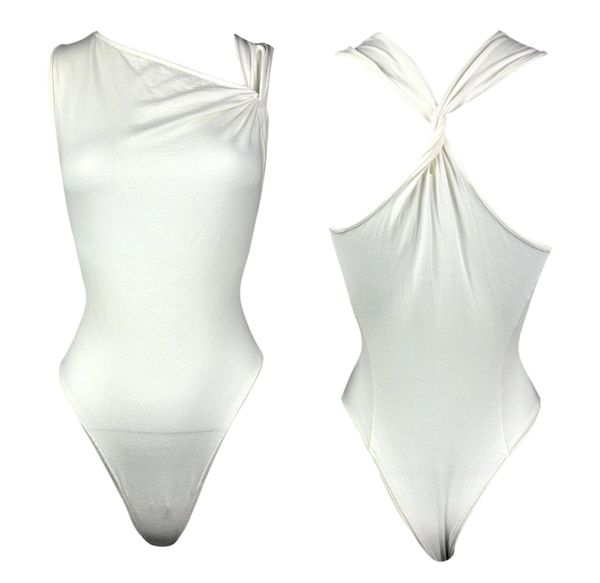 S/S 2000 Christian Dior by John Galliano Semi-Sheer White Bodycon Bodysuit Top