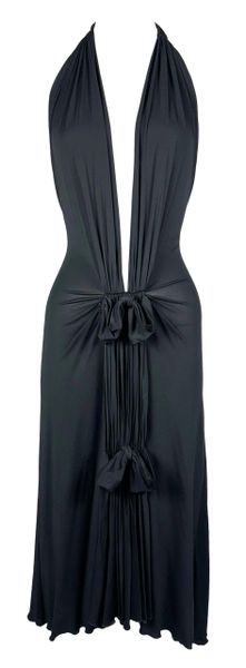 S/S 2003 Christian Dior by John Galliano Semi-Sheer Black Plunging Bow Halter Dress