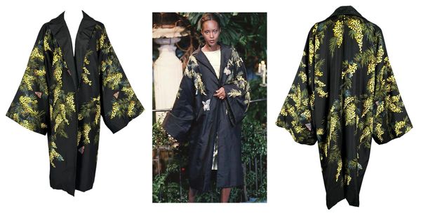 NWT F/W 1998 Dolce & Gabbana Runway Butterfly Painted Silk Kimono Coat