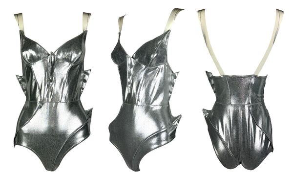 Vintage S/S 1989 Thierry Mugler Silver Mermaid Swimsuit Bodysuit