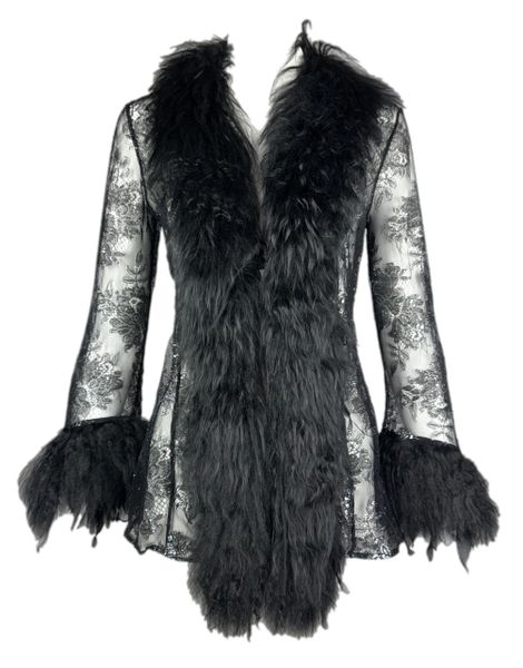 F/W 1999 Roberto Cavalli Sheer Black Lace & Fur Top Jacket