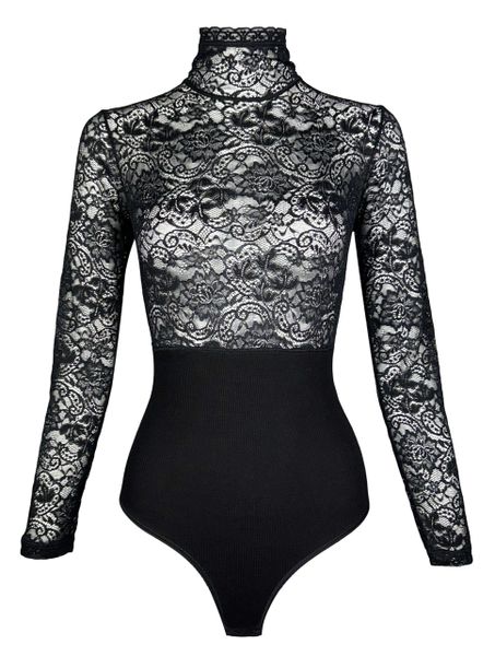 NWT 1990's Dolce & Gabbana Sheer Black Lace High Neck Goth Princess Bodysuit Top
