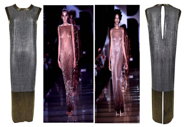 RARE Vintage S/S 1997 Gianfranco Ferre Crystal Beaded Sheer Silk Maxi Dress