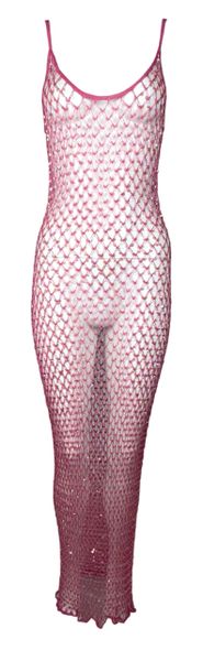 2000 Roberto Cavalli Class Hot Pink Sequin Embellished Fishnet Maxi Dress