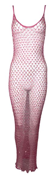 S/S 2001 Roberto Cavalli Class Hot Pink Sequin Embellished Fishnet Maxi Dress