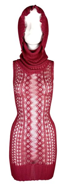 F/W 1999 Christian Dior by John Galliano Sheer Red Knit Bodycon Mini Dress