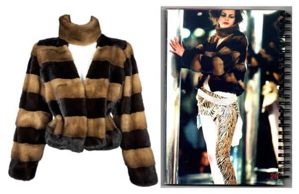 F/W 2001 Fausto Puglisi Runway Striped Mink Fur Choker Collar Short Fur Coat Jacket