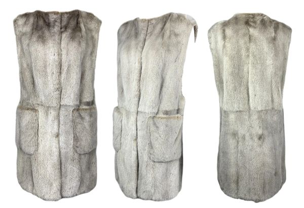2000's Gianfranco Ferre Gray Brown Mink Fur Mini Dress Long Vest