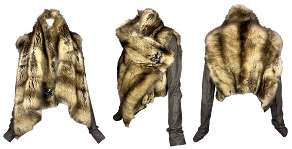 RARE 2010 Rick Owens for Chrome Hearts Sable Fur Leather Jacket w Large Silver Fleur-De-Lis