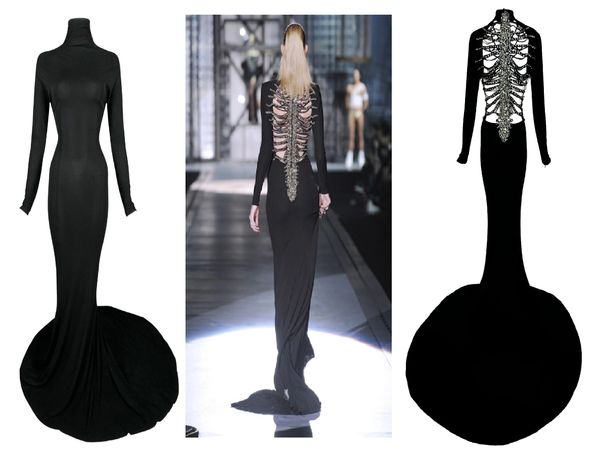 F/W 2010 Dsquared2 Runway Sheer Crystal Skeleton Mermaid Gown Dress w Train