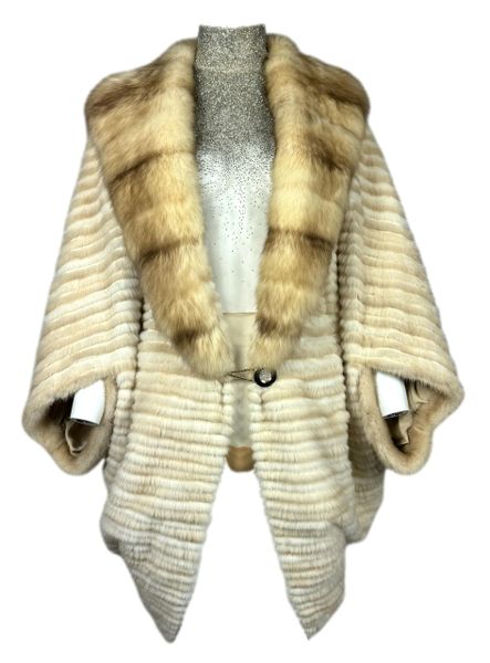 2000's Guy Laroche Sable Fur 1920's Style Cocoon Fur Coat & F/W 1997 Givenchy Haute Couture by Alexander McQueen Runway Embellished Nude Bodysuit