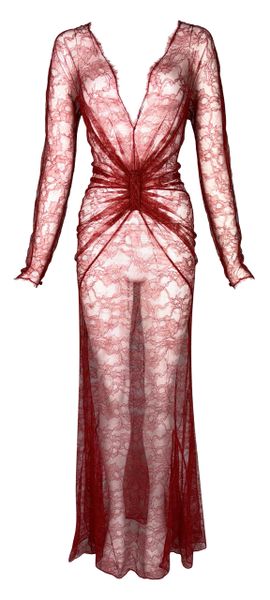 F/W 2009 Christian Dior by John Galliano Sheer Red Lace Long Sleeve Maxi Dress