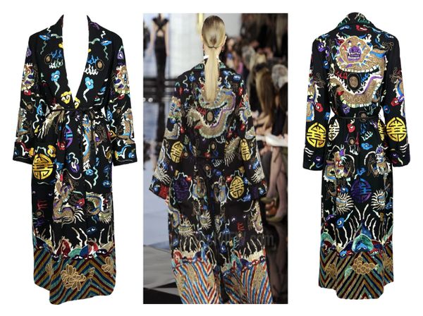 F/W 2011 Ralph Lauren Collection Runway Chinoiserie Chinese Dragon Embroidered Long Black Coat Jacket