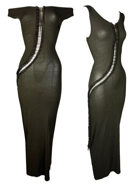 2000's Gianfranco Ferre Bodycon Cut-Out Safety Pin Wiggle Maxi Dress