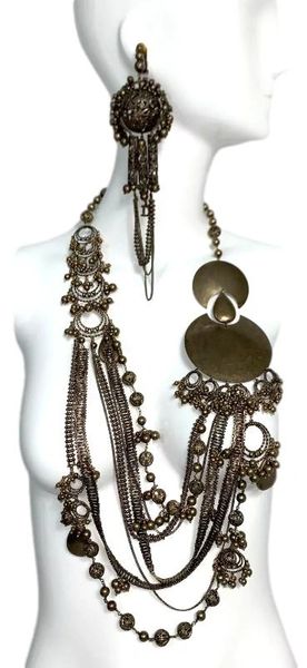 2000's Christian Dior by John Galliano Bronze Gypsy Boho Chic Large Necklace & Earrings Set