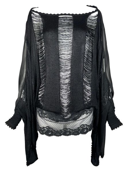 2000's Gianfranco Ferre Sheer Black Silk Fringe & Lace Tunic Mini Dress