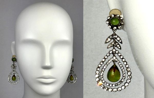 F/W 1997 Christian Dior by John Galliano Large Green Crystal Drop Raj Style Earrings