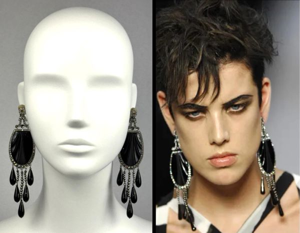 S/S 2008 Christian Dior by John Galliano Runway 20's Art Deco Style Large Onyx Earrings & Ring Set