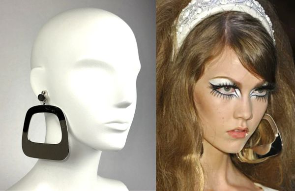 F/W 2008 Christian Dior by John Galliano Runway Large Silver MOD 60's Style Square Earrings