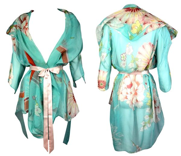 F/W 2003 Christian Dior by John Galliano Sheer Blue Number Jersey Jacket Mini Dress