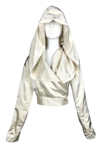 S/S 1992 Dolce & Gabbana Ivory Satin Hooded Cropped Jacket