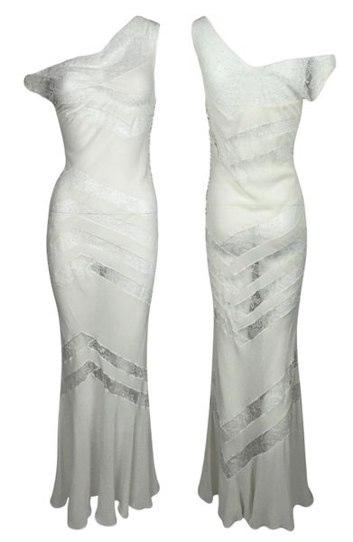 F/W 2004 Christian Dior by John Galliano Sheer Ivory Lace & Silk Mermaid Maxi Dress