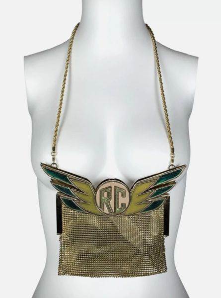 C. 2003 Roberto Cavalli Super Hero Logo Wings Gold Metal Chainmail Bag Handbag