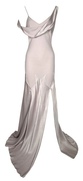 F/W 1994 John Galliano Pastel Pink Star High Slit Off Shoulder Gown Dress