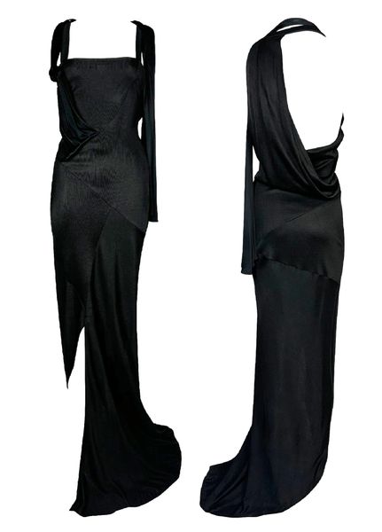 F/W 2008 Balenciaga by Nicolas Ghesquière Black Bodycon Wiggle Stretch Gown Dress w Sash