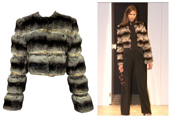 F/W 2000 Fendi by Karl Lagerfeld Runway Gold Chain Chinchilla Fur Cropped Jacket