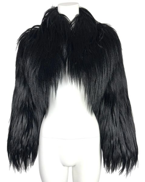 2000's GFF Gianfranco Ferre Black Cropped Shaggy Fur Coat Jacket