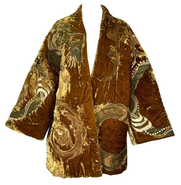 NWT 2004 Gianfranco Ferre Gold Velvet Dragon Chinoiserie Puffer Coat Jacket