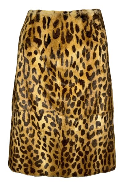 Vintage 1990's Dolce & Gabbana Leopard Print Fur Pencil Skirt