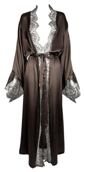 2000's Christian Dior by John Galliano Brown Silk Satin w Lace Kimono Robe